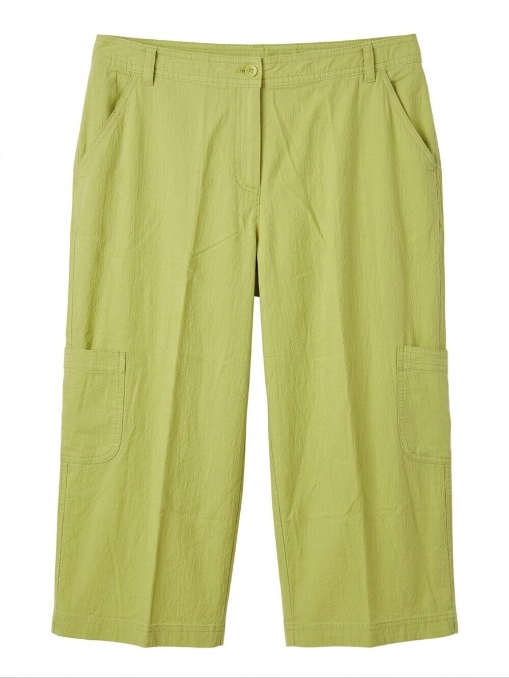 Textured Light Lime Green Cargo Capris with Waistband Detail 99% Cotton Large.